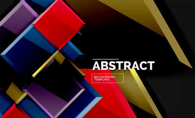 Glossy mosaic style geometric shapes - squares and triangles on black