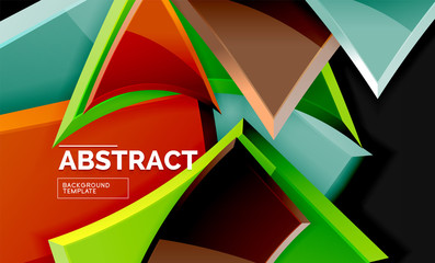 Glossy mosaic style geometric shapes - squares and triangles on black