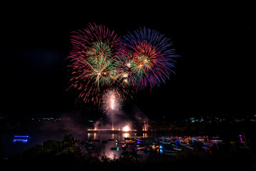 Colorful fireworks over the river during January festivities in Chiapas Mexico
