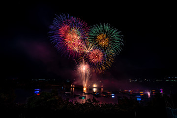 Colorful fireworks over the river during January festivities in Chiapas Mexico