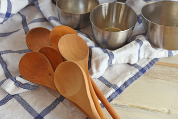 Wooden Mixing Spoons Close Up