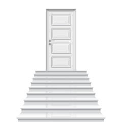 Straight stairway leading to closed door vector illustration.