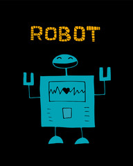 Vector illustration of retro robot in flat style. Children's bright print