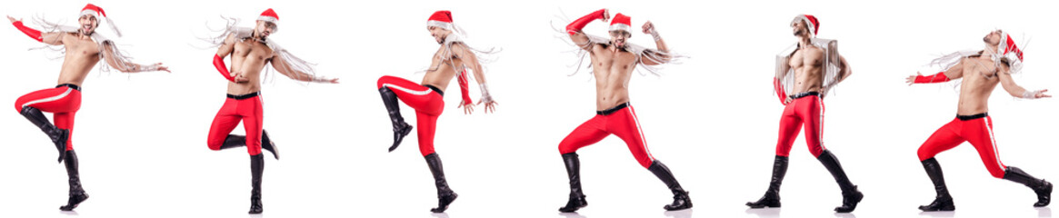 Dancing naked santa isolated on white 