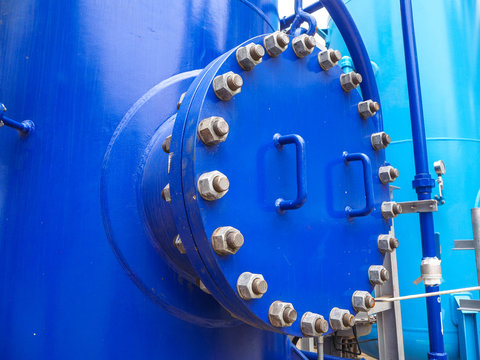 Manhole of water tank in power plant.