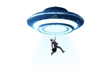 Flying saucer abducting young businessman 