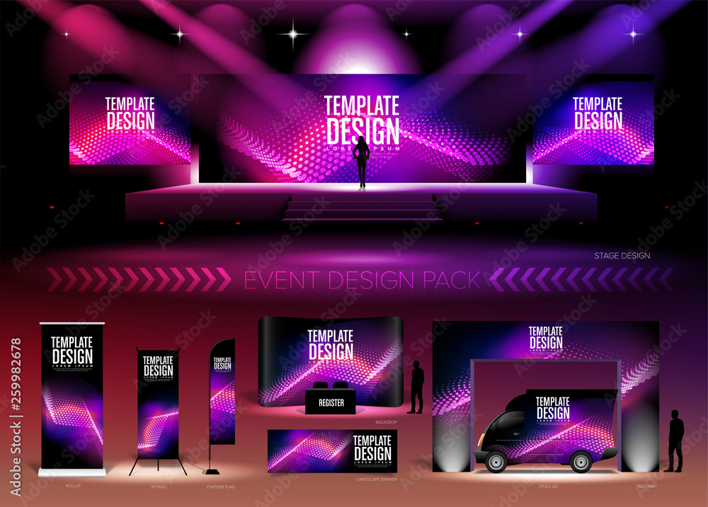 Aufkleber a pack of 3d event design medias in vector format, with a sample of graphic template in rgb color. i
