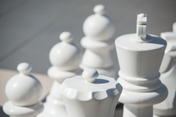 big white chess made of plastic. Selective focus macro shot with shallow DOF