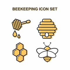 Set of icons of beekeeping. Set of 4 isolated icons on white background