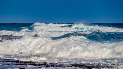 Hawaiian beach with blue waves