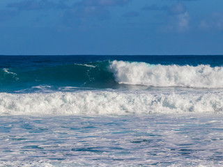 Fototapeta na wymiar Hawaiian beach with blue waves