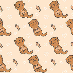 Cute otter Seamless Pattern Background