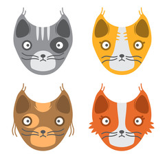 Set of happy and funny whiskered muzzle cats