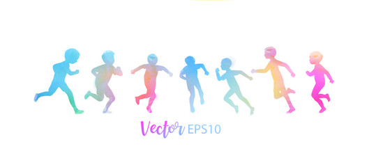 Watercolor of happy kids playing together . Happy children's day. Vector illustration.