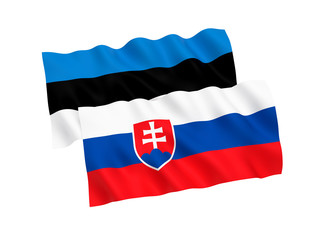 National fabric flags of Estonia and Slovakia isolated on white background. 3d rendering illustration. 1 to 2 proportion.