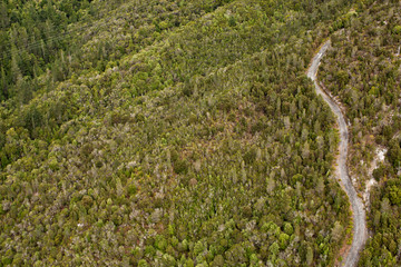 Aerial view of landscape around Queenstown Tasmania