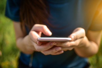 People holding mobile smart phone using smart application by internet online