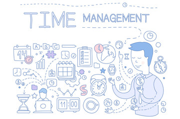 Time management set, hand drawn business planning design elements for banner, poster, brochure, flyer, advertising vector Illustration