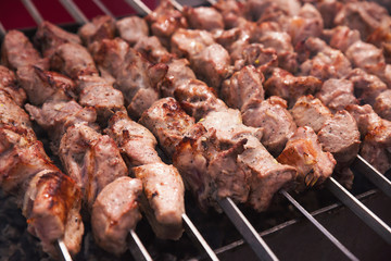 Delicious kebab and cutlets fried on the grill