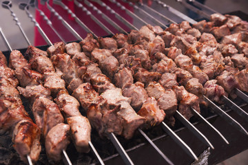 Delicious kebab and cutlets fried on the grill