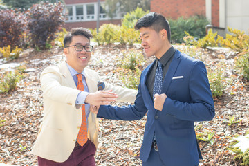 two friends joking around