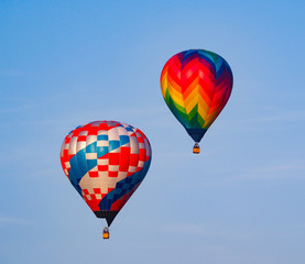 Colorful Hot Air Balloons Floating Blue Sky