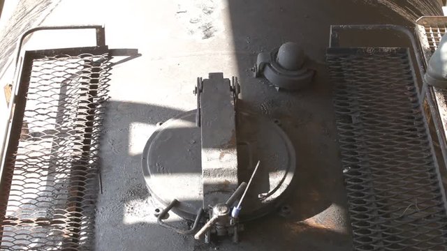 The observation deck of a special rail tank cars. Specialized railway tanks for the transport of dangerous goods.  Sealing of the railway tank.