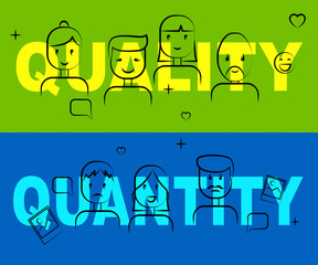 Quality Vs Quantity Words Depicting Balance Between Product Or Service Superiority Or Production - 3d Illustration