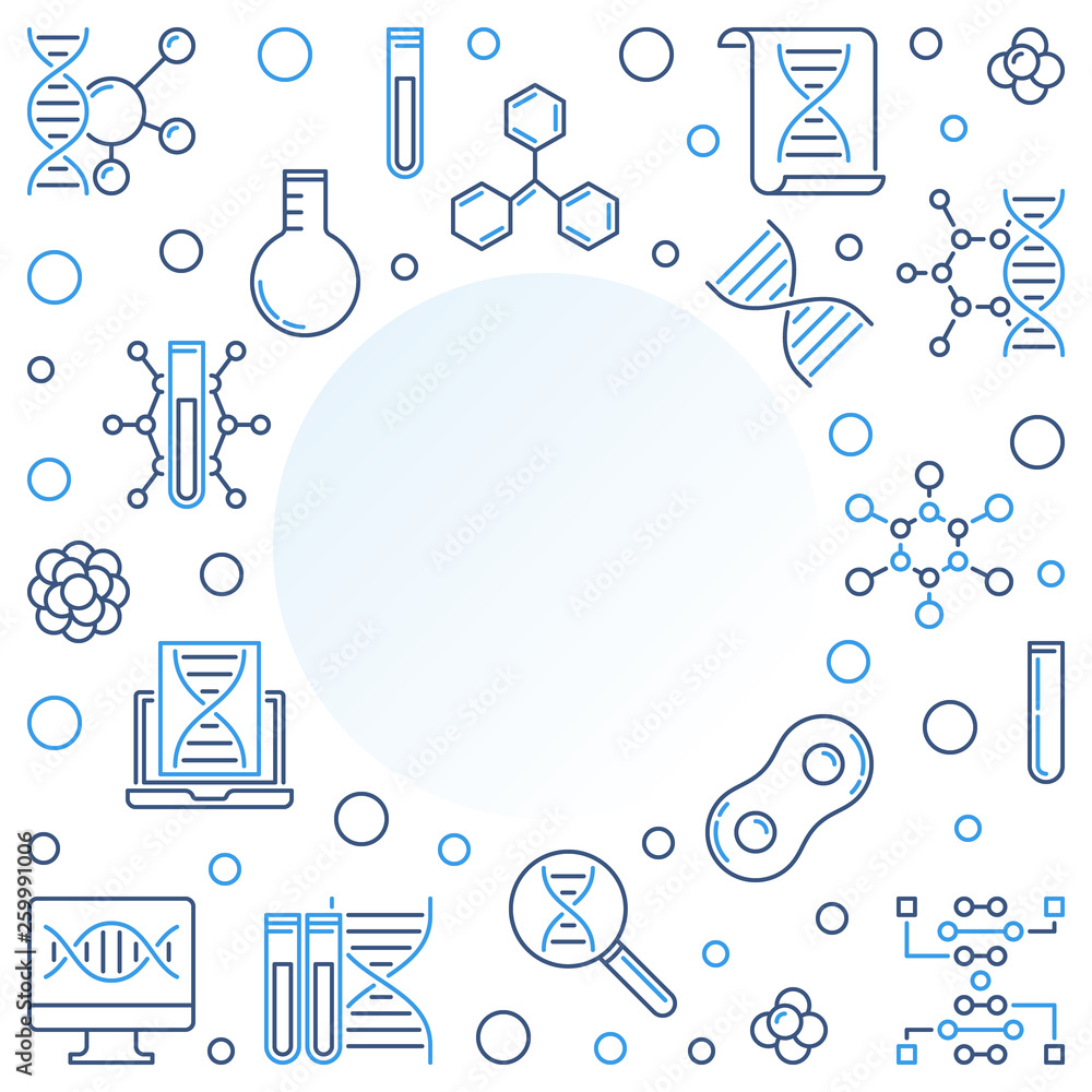 Poster biological engineering and science vector minimal frame or illustration in thin line style