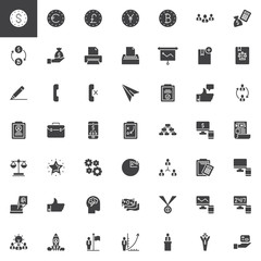 Business and finance vector icons set, modern solid symbol collection, filled style pictogram pack. Signs, logo illustration. Set includes icons as dollar money exchange, bank card, online banking