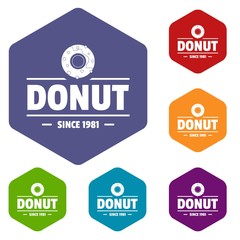 Donut icons vector colorful hexahedron set collection isolated on white 