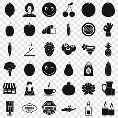 Vegetarian burger icons set. Simple style of 36 vegetarian burger vector icons for web for any design