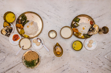 Indian bengali thali plate , traditional food in bengali weddings