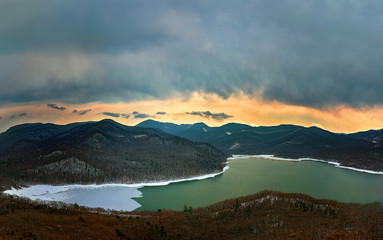Beautiful view of the mountain lake in the vicinity of Vladivostok