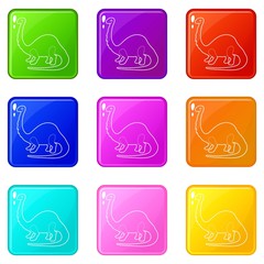 Apatosaurus dinosaur icons set 9 color collection isolated on white for any design