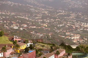 Panorama from high point on Funchal city of Madeira island. Cropped shot, top view, free space for text, horizontal. The concept of nature and travel.