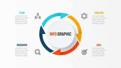 Business element for infographic with thin line icons. Cycle process with 4 options, parts, steps. Vector template. - obrazy, fototapety, plakaty