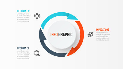Vector circle arrows for infographic template with 3 options, steps, parts and marketing icons. Can be used for cycle diagram, graph, poster, presentations.
