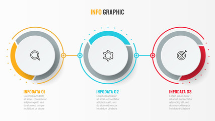 Vector infographic design template with marketing icons. Business concept with 3 options or steps.  Can be used for process diagram, workflow layout, info graph, annual report,  flow chart. 