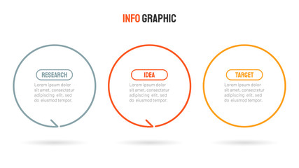 Thin line flat circle element for infographic. Business concept with 3 options, steps, arrow. Vector illustration.