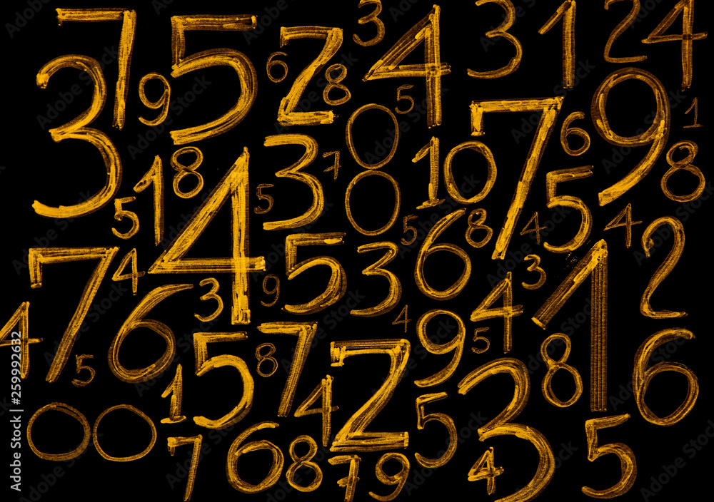 Poster Background of numbers. from zero to nine. Mathematical equations and formulas. Numbers texture