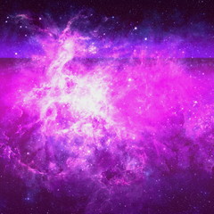 Retro Synthwave Neon Light with Cosmic Background. Cosmic texture