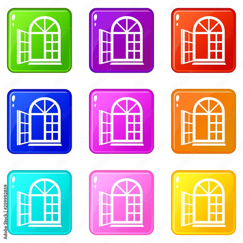 Poster window frame icons set 9 color collection isolated on white for any design