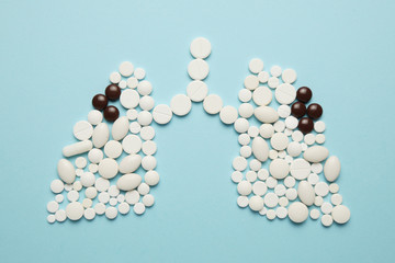 Sick person's lungs from pills, contagious tuberculosis.