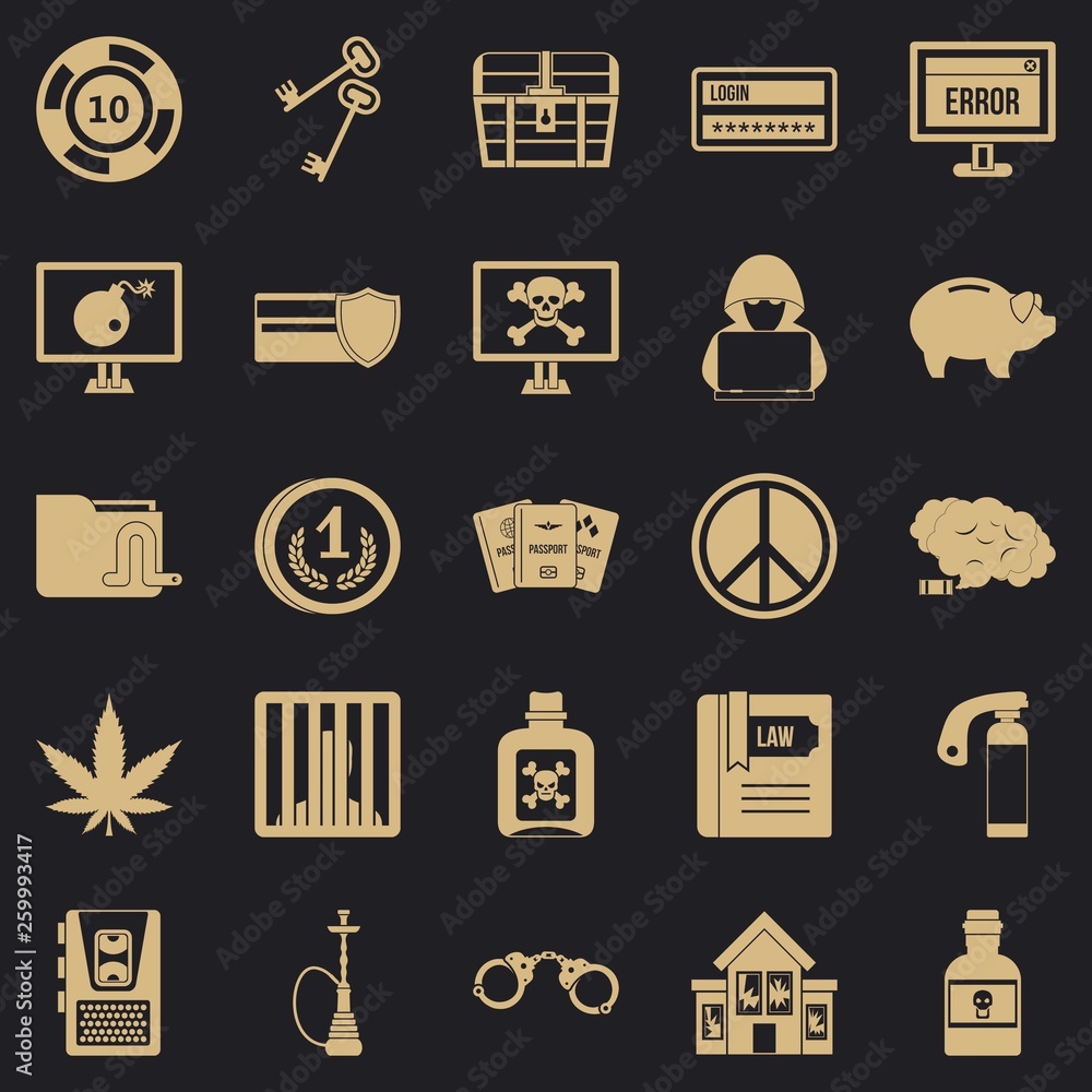 Poster offence icons set. simple set of 25 offence vector icons for web for any design
