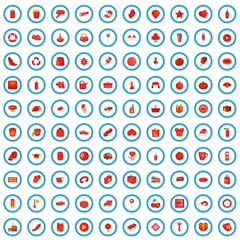 100 red icons set in cartoon style for any design vector illustration