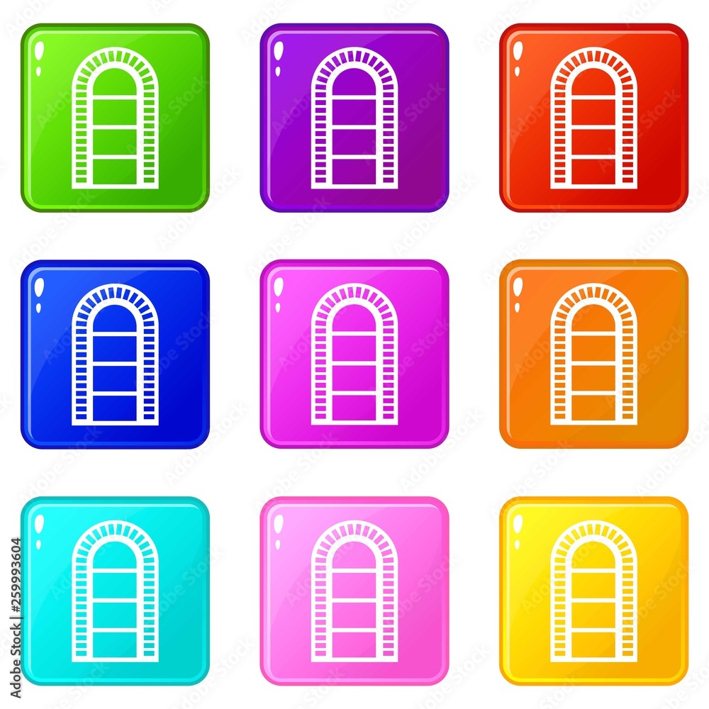Poster narrow window frame icons set 9 color collection isolated on white for any design