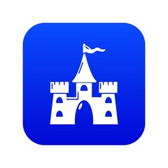 Castle building icon blue vector isolated on white background