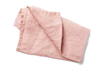 Pink linen napkin isolated on white background.