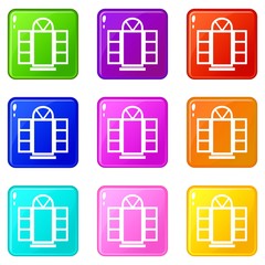 Open narrow window frame icons set 9 color collection isolated on white for any design